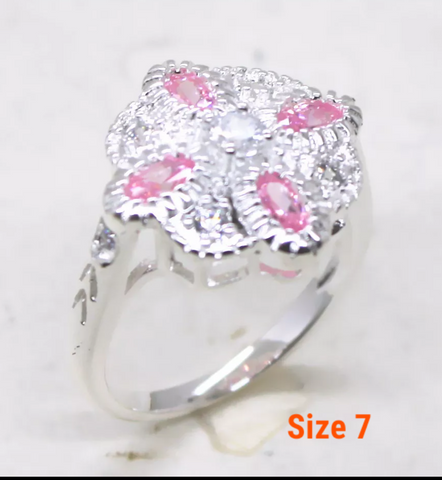 silver, pink topaz, size 7