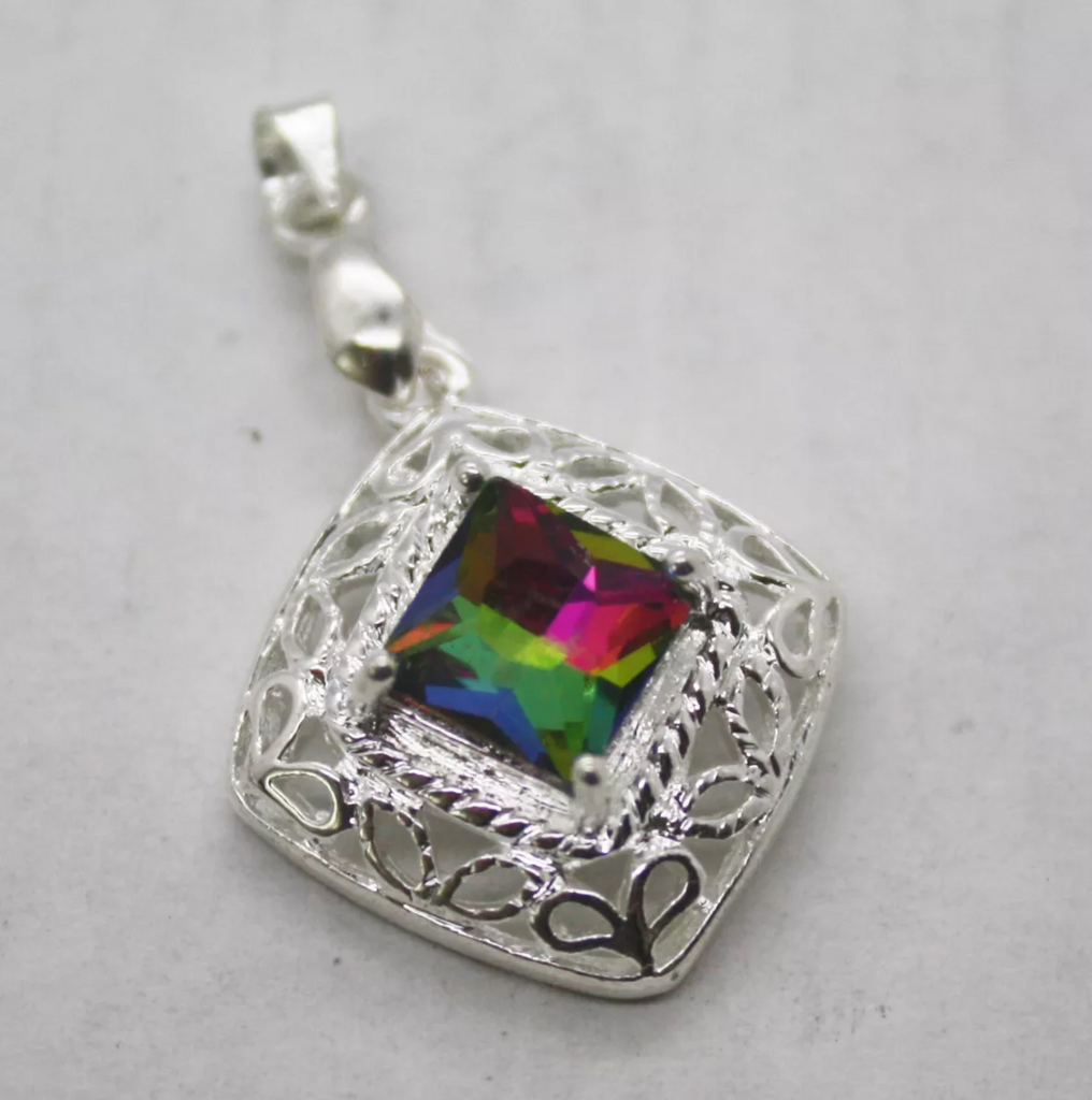 silver, rainbow topaz pendant