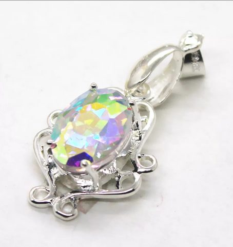 silver, rainbow topaz pendant