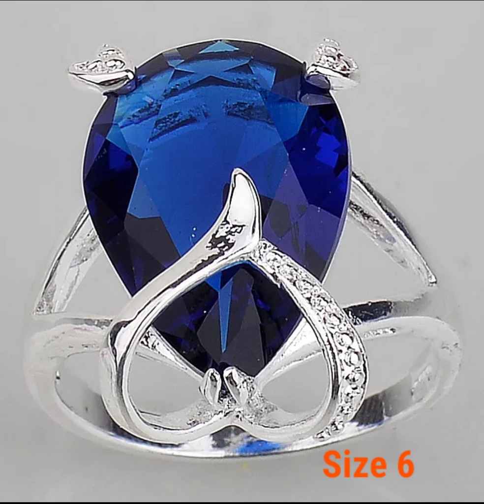 silver, sapphire quartz, size 6