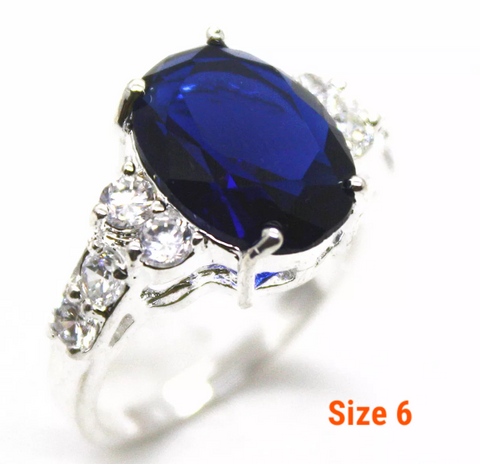 silver, sapphire quartz, size 6