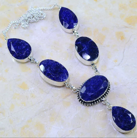 silver, sapphire necklace