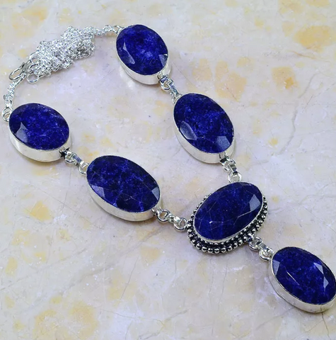 silver, sapphire necklace