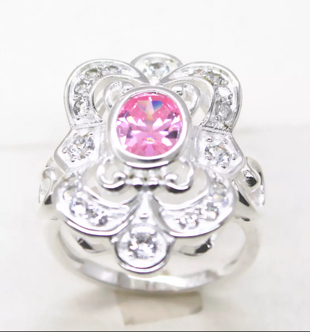 silver, pink topaz, size 7