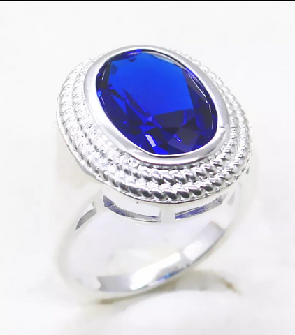 silver, sapphire quartz, size 7