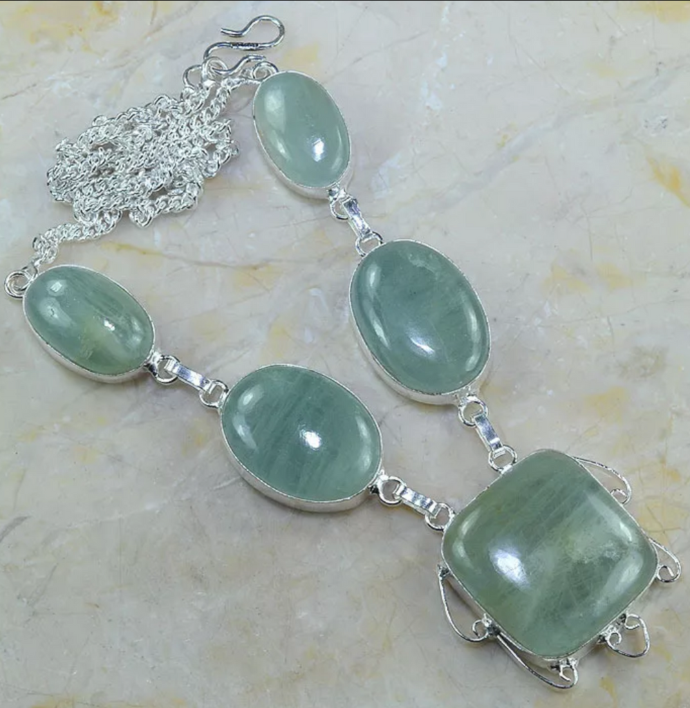silver, green jade