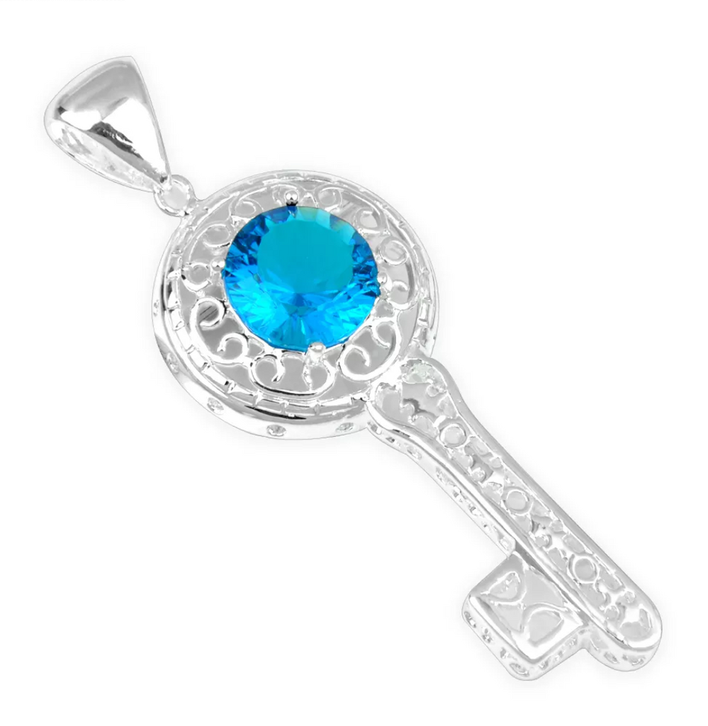 silver, blue topaz pendant with silver chain