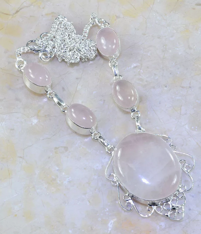 silver, pink quartz