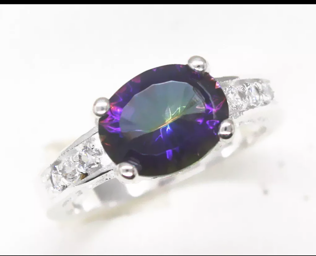 Silver rainbow topaz size 7