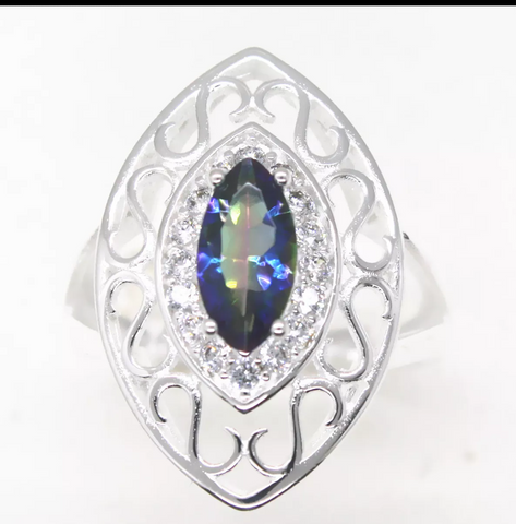 Silver rainbow topaz size 7