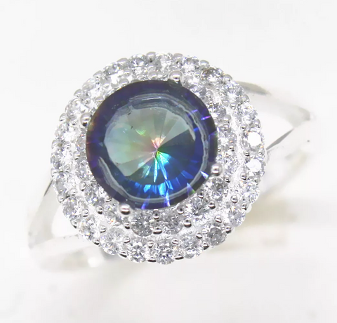 Silver rainbow topaz size 7