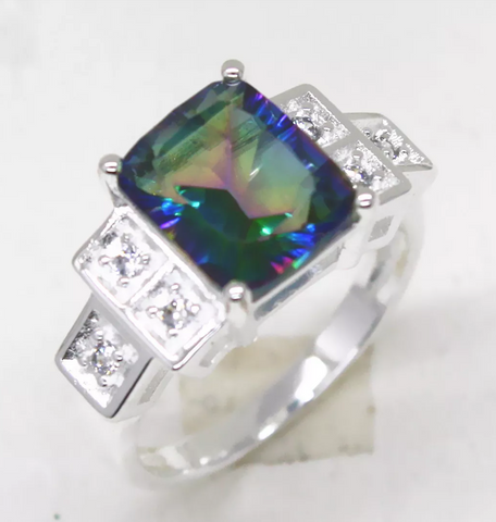 Silver rainbow topaz size 7