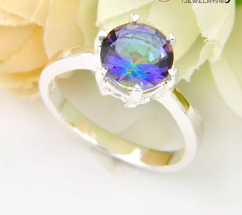 Silver rainbow topaz size 7
