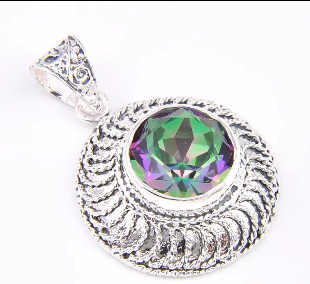 silver rainbow topaz pendant and chain