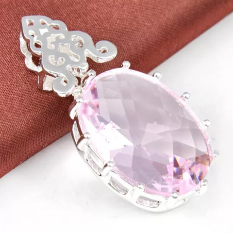 silver pendant pink quartz and chain