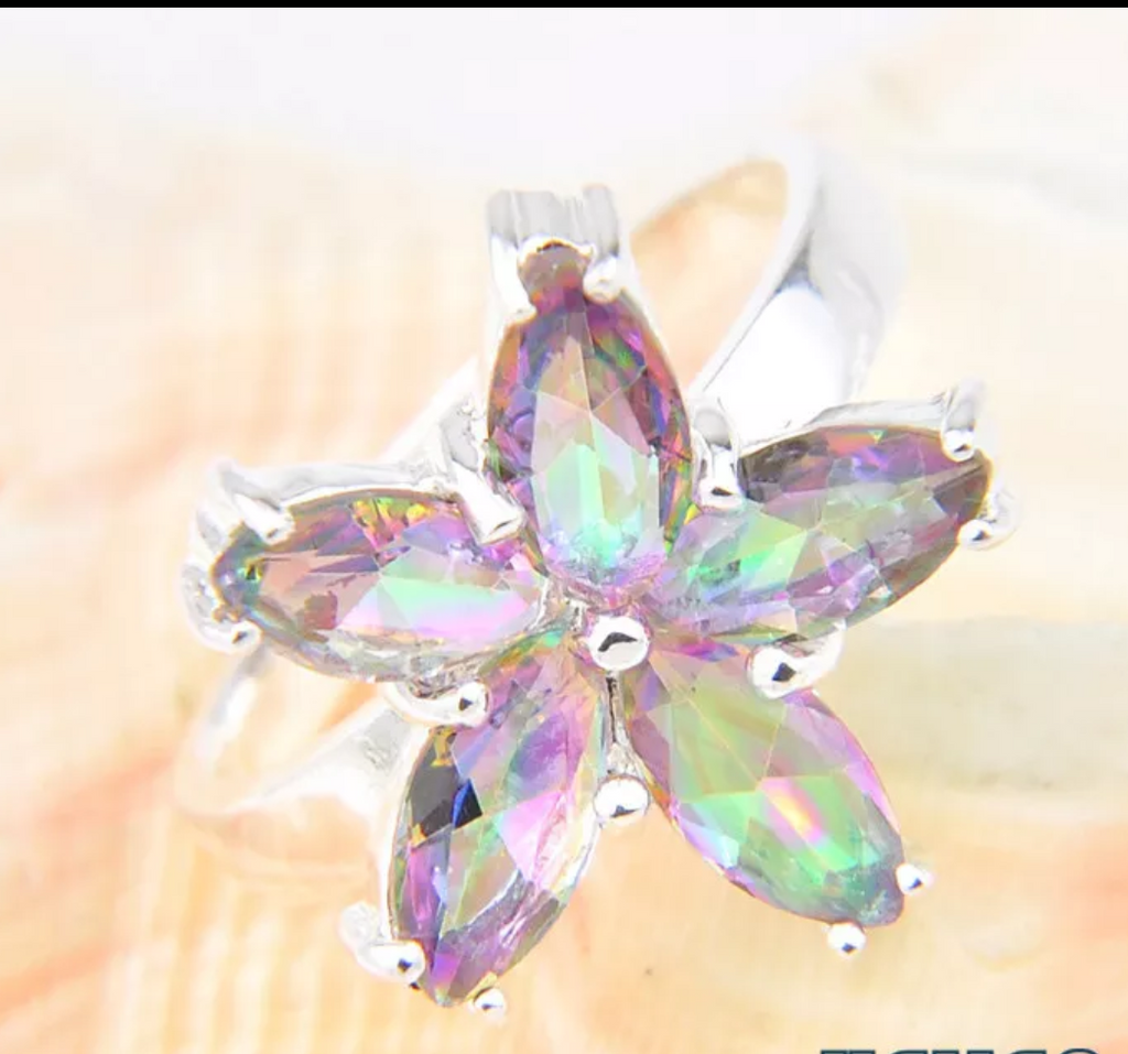 silver rainbow topaz size 7