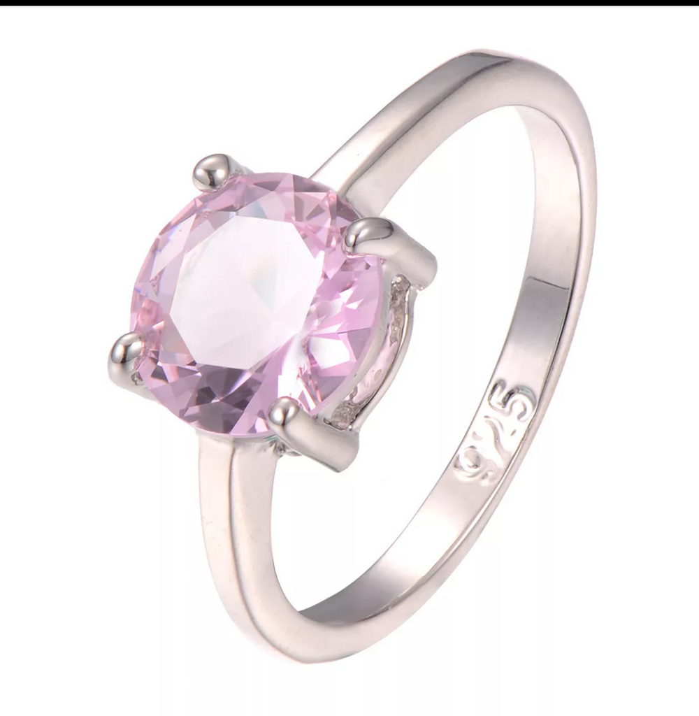 silver, pink topaz size 6