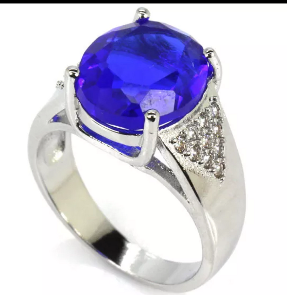 silver, blue sapphire size 7