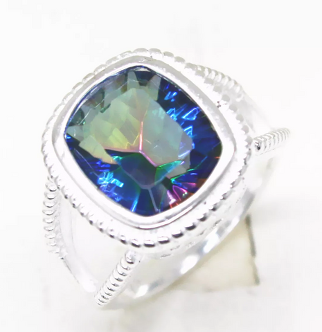 silver, rainbow topaz size 7