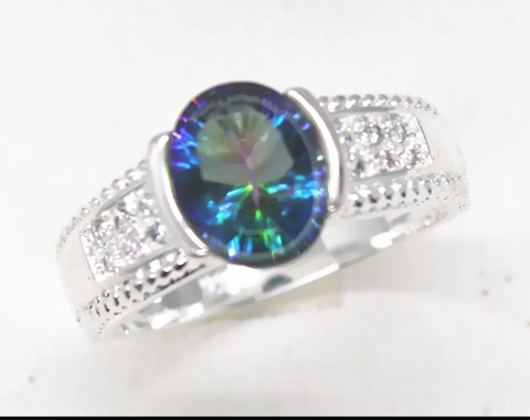 silver, rainbow topaz size 7