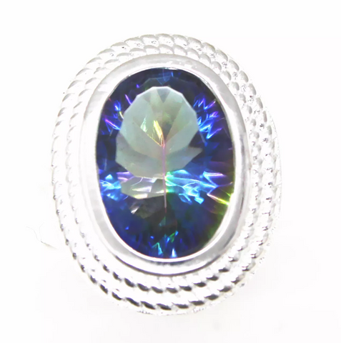 silver, rainbow topaz size 7