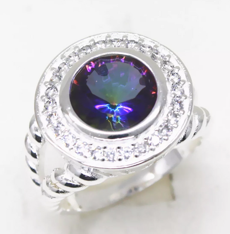 silver, rainbow topaz size 7