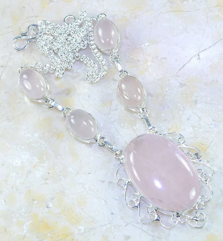 Silver, pink quartz necklace