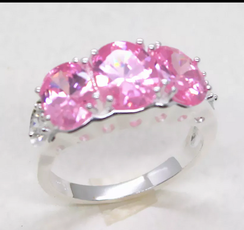 Silver, pink topaz size 7