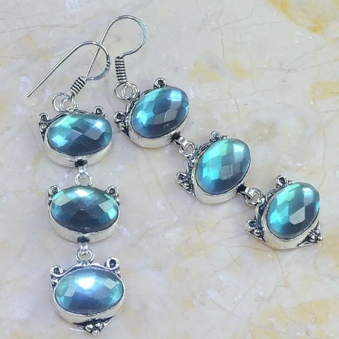 Silver, rainbow topaz earrings