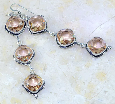 Silver, peach topaz earrings