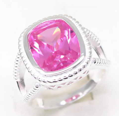 Silver, pink topaz size 7