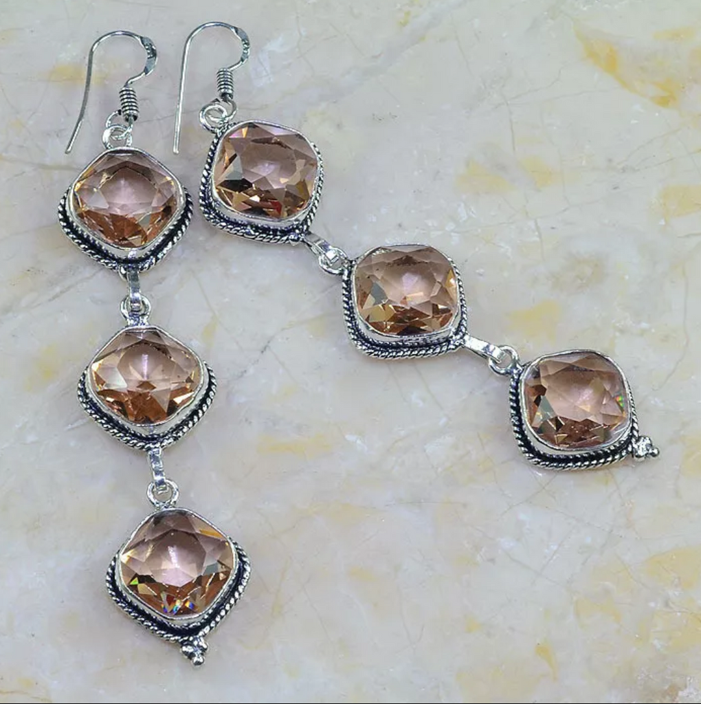 Silver, peach topaz earrings