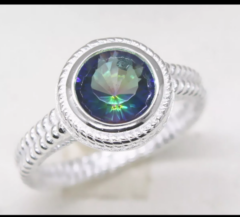 Silver, rainbow topaz size 7