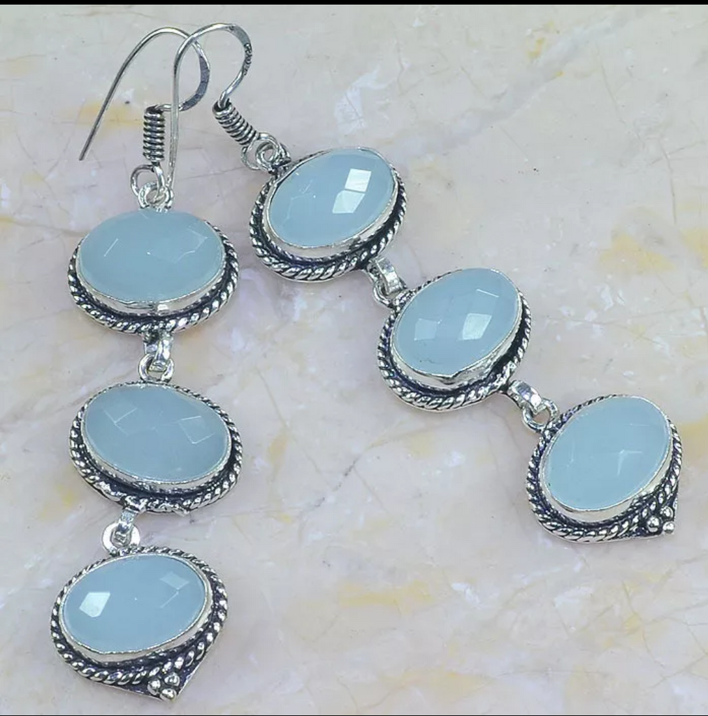 Silver, chalcedony earrings