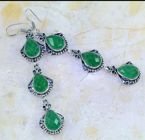 Silver, emerald earrings