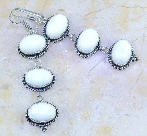 Silver, white jade earrings