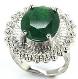Silver, real green emerald size 6.5