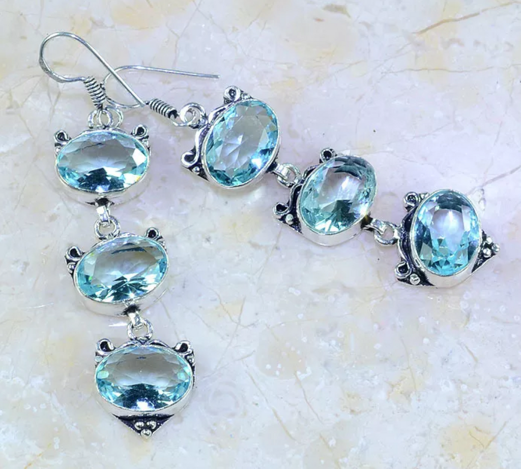 Silver, blue topaz earrings