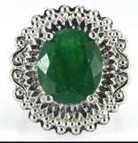 Silver, real emerald size 6.5
