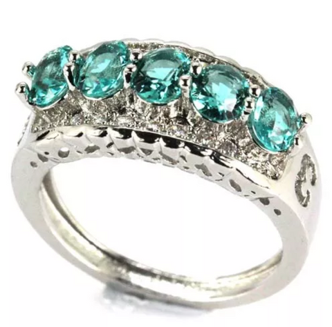 Silver, aquamarine size 6