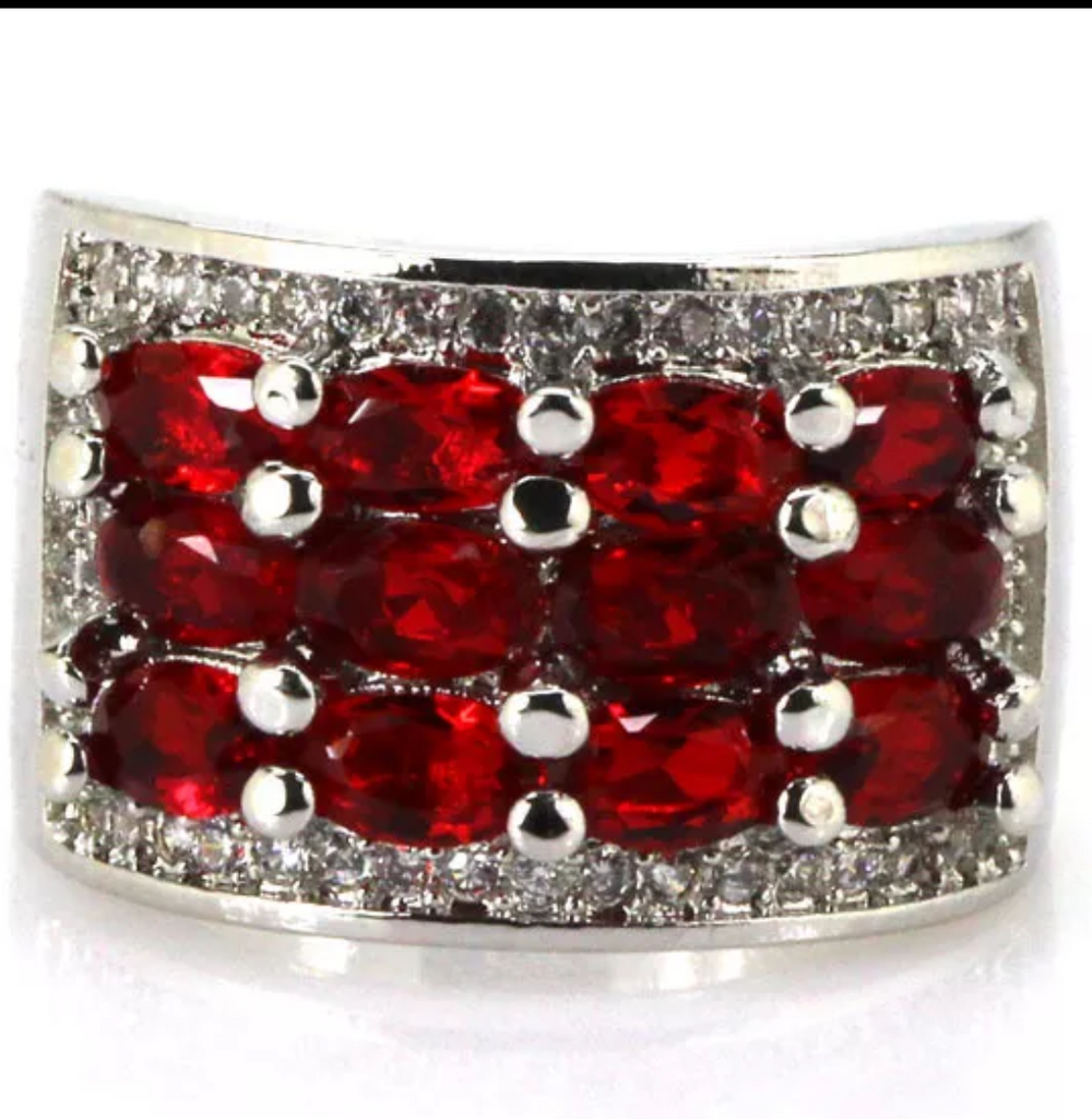 Silver,  blood ruby size 7