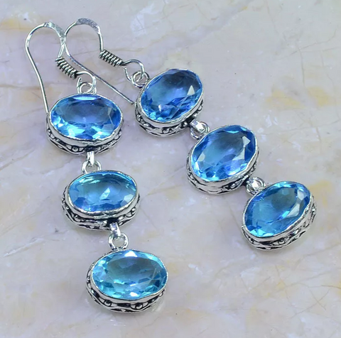 Silver, blue topaz earrings