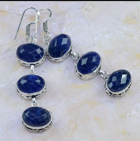 Silver, blue sapphire earrings