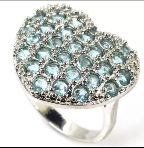 Silver, aquamarine size 6