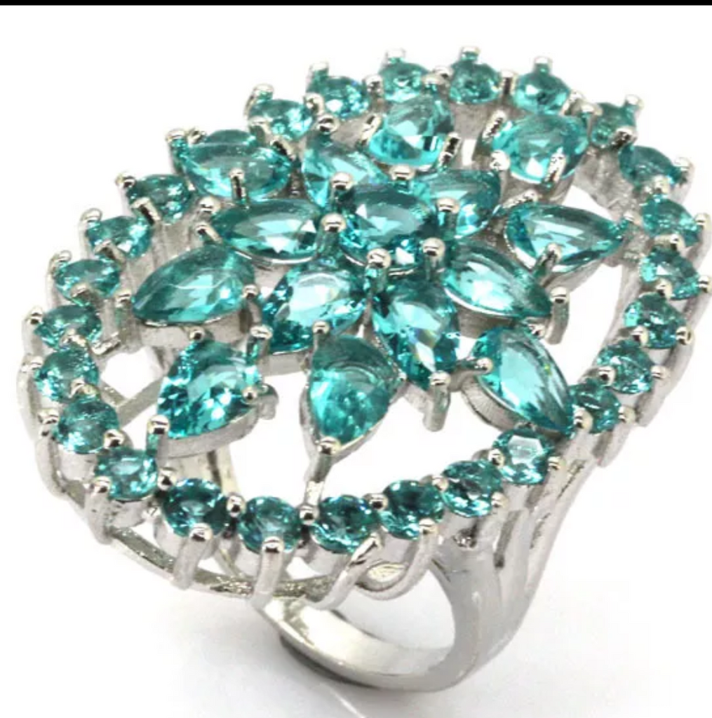 Silver, aquamarine size 8