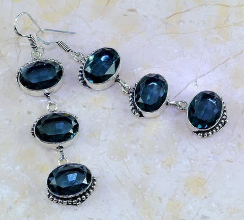 Silver, iolite pendant earrings