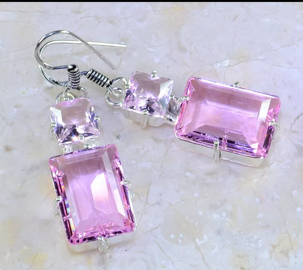 Silver, pink topaz earrings
