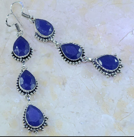 Silver, real blue sapphire earrings