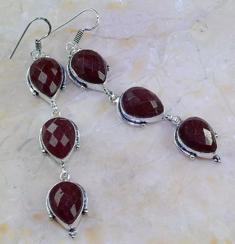 Silver, cherry ruby earrings