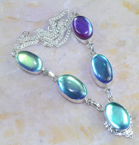 Silver, rainbow topaz necklace